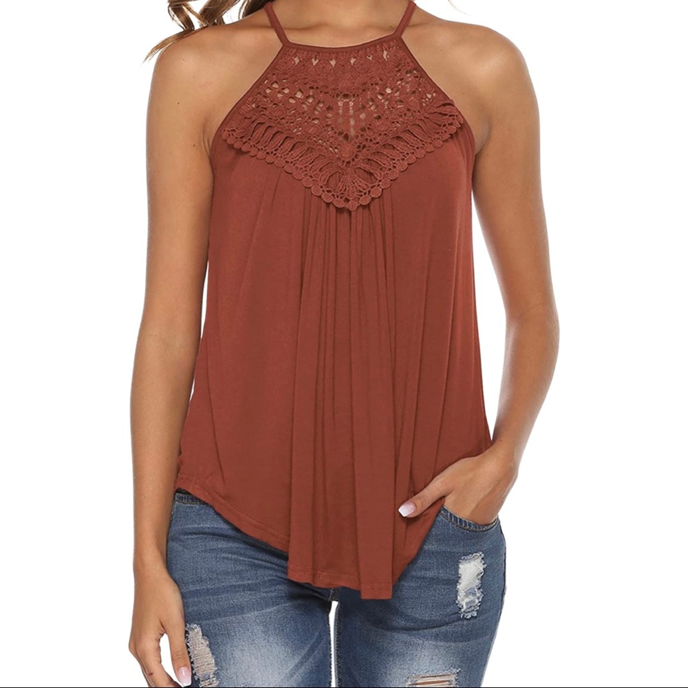 Bluetime Women's Summer Halter Spaghetti Strap Lace Flowy Tank Tops Cami Shirts